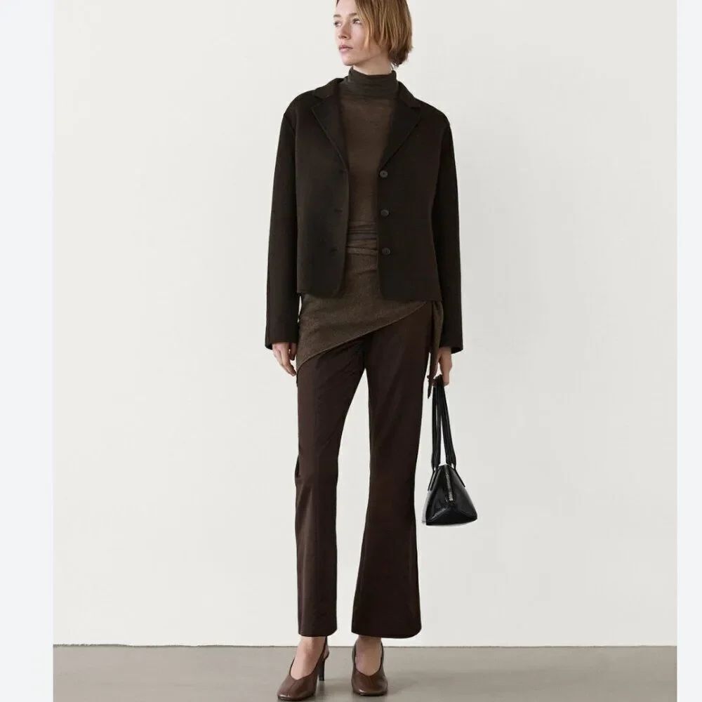 Massimo Dutti Womens Short Jacket Blazer S Small Brown Wool blend 6444/764 NWT